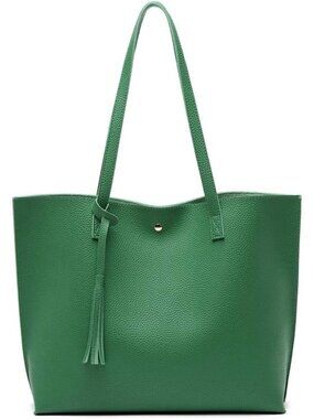 Women's Green-a Soft Faux Leather Tassel Style Handbag Tote Shoulder Bag